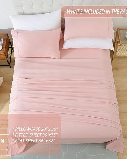 Twin Sheet Set - 3 Piece Soft Breathable Bed Sheets for Twin Size Bed, Extra Deep Pocket Lxuury Brushed Sheets, Cooling Hotel Bedding Sheets and Pillowcases, Wrinkle Free Oeko-Tex Sheets - LeafyLoom