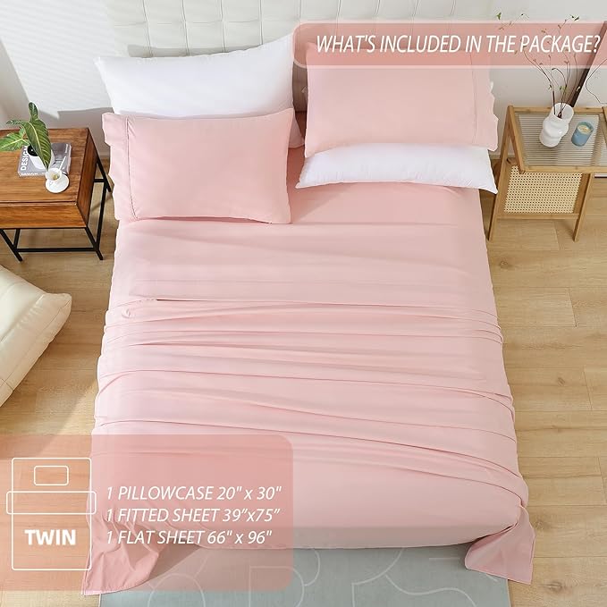 Twin Sheet Set - 3 Piece Soft Breathable Bed Sheets for Twin Size Bed, Extra Deep Pocket Lxuury Brushed Sheets, Cooling Hotel Bedding Sheets and Pillowcases, Wrinkle Free Oeko-Tex Sheets - LeafyLoom