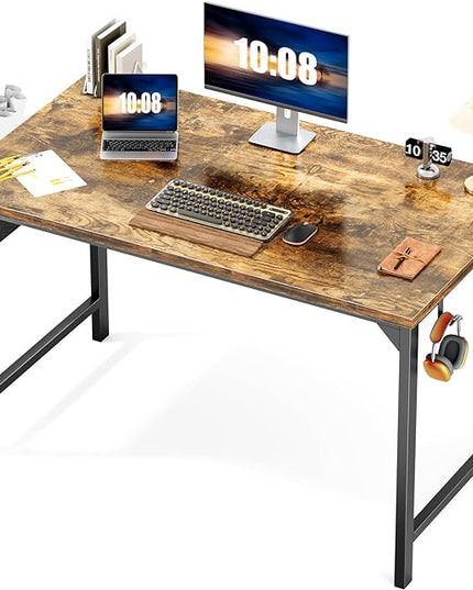 JHK Computer Small Desk Office 40 Inch Writing Work Kids Study Simple Wooden Table for Home Bedroom Modern Style with Headphone Hooks & Storage Bag, Rustic Brown - LeafyLoom