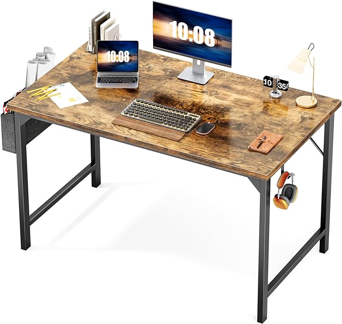 JHK Computer Small Desk Office 40 Inch Writing Work Kids Study Simple Wooden Table for Home Bedroom Modern Style with Headphone Hooks & Storage Bag, Rustic Brown - LeafyLoom
