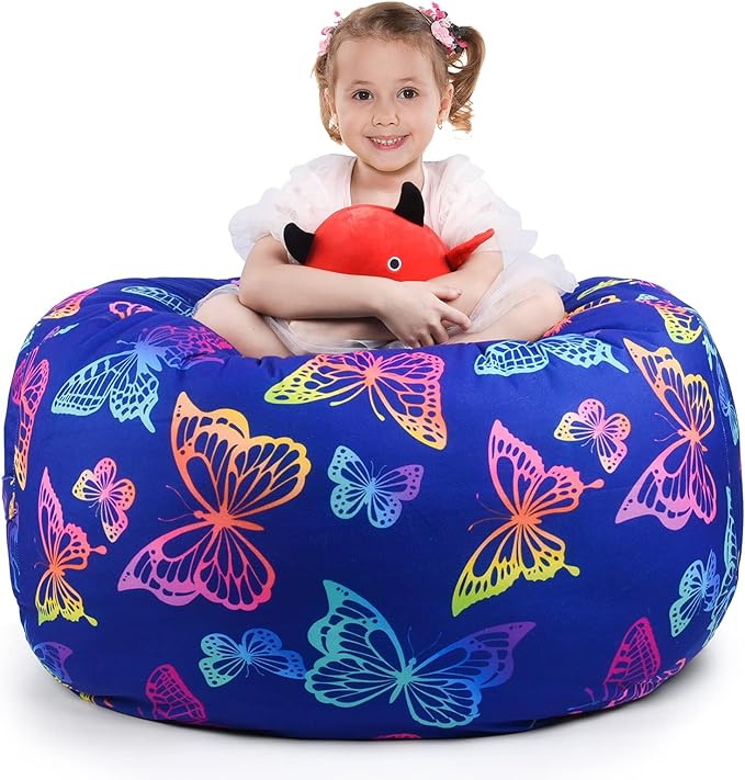 KABOER Bean Bag Cover for Kids,200L Stuffed Animal Storage Bean Bag Chair Cover |Stuffable Zipper Beanbag for Organizing Children Soft Plush Toys (32x29inch) - LeafyLoom