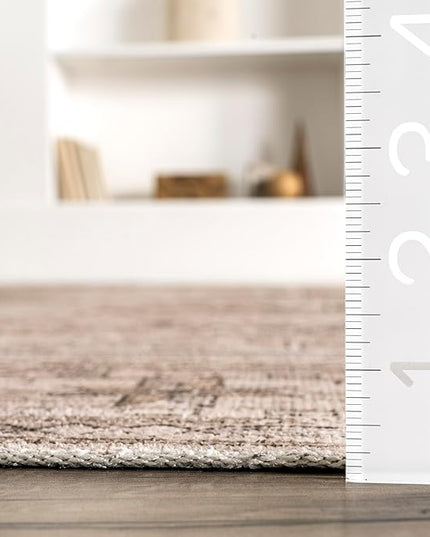 nuLOOM Amie Persian Border Machine Washable Ultra Thin Area Rug, 4' x 6', Light Brown - LeafyLoom