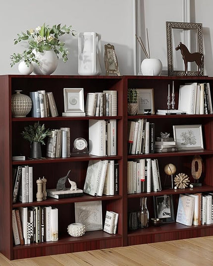 Farini 4 Shelf boockase Display Bookcase Freestanding Wooden Bookshelves for Home Office Living Room,48 Inch Height,Mahogany - LeafyLoom