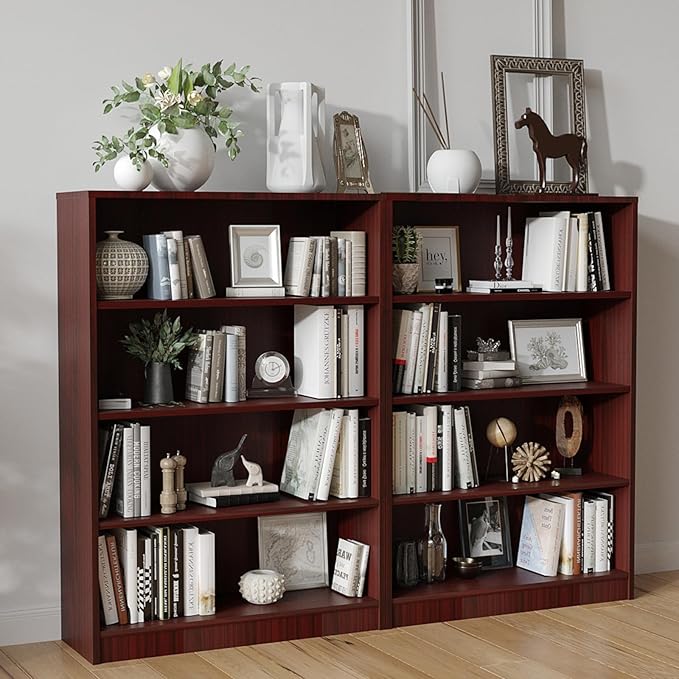 Farini 4 Shelf boockase Display Bookcase Freestanding Wooden Bookshelves for Home Office Living Room,48 Inch Height,Mahogany - LeafyLoom