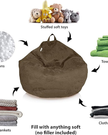 Bean Bag Stuffed Animal Storage Or Cover | No Filler | Extra Large | for Adults Or Kids | Double Stitched | Durable Zipper | Premium Microsuede - LeafyLoom