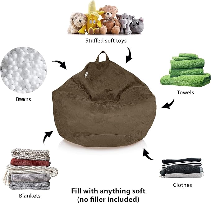 Bean Bag Stuffed Animal Storage Or Cover | No Filler | Extra Large | for Adults Or Kids | Double Stitched | Durable Zipper | Premium Microsuede - LeafyLoom