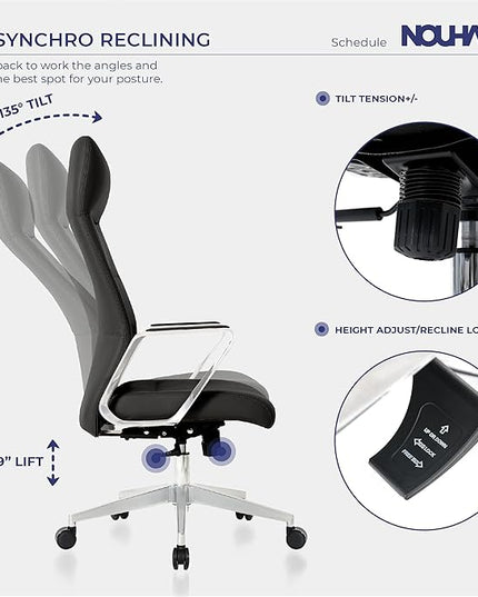 Nouhaus Schedule High Back Executive Office Chair, PU Leather Swivel Computer Desk Chair with Wheels and Armrests Home Office Desk Chair Modern Task Chair (Black) - LeafyLoom