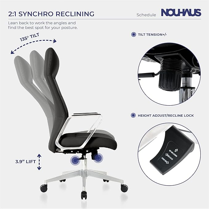 Nouhaus Schedule High Back Executive Office Chair, PU Leather Swivel Computer Desk Chair with Wheels and Armrests Home Office Desk Chair Modern Task Chair (Black) - LeafyLoom