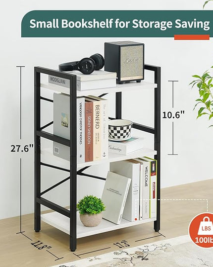 Yoobure Bookshelf Small Book Shelf, Solid Industrial 3 Tier Shelf Bookcase, Short Book Case for Bedroom, Living Room, Office Home, Small Spaces, White - LeafyLoom