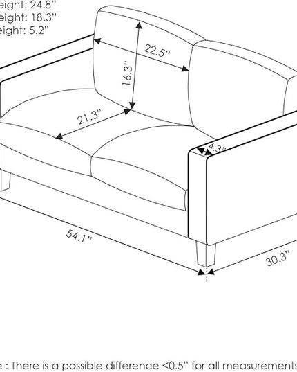 Furinno Bayonne Modern Upholstered Loveseat/Sofa Couch for Living Room, Gunmetal - LeafyLoom