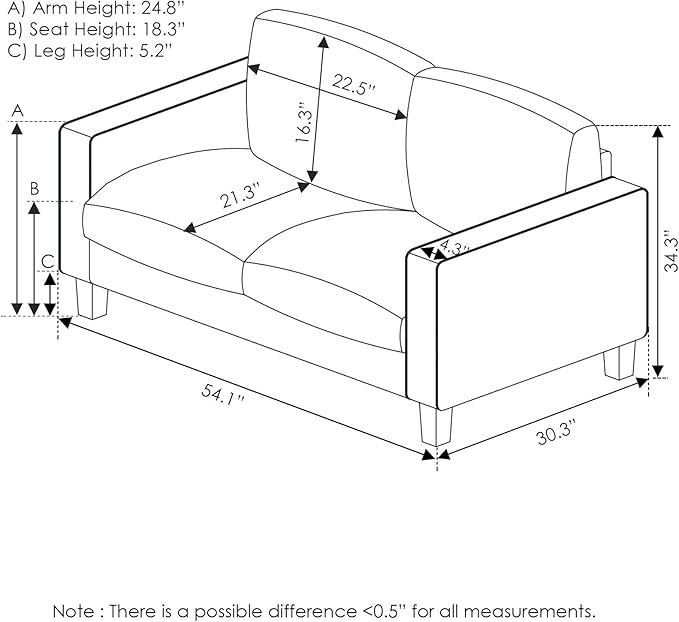 Furinno Bayonne Modern Upholstered Loveseat/Sofa Couch for Living Room, Gunmetal - LeafyLoom