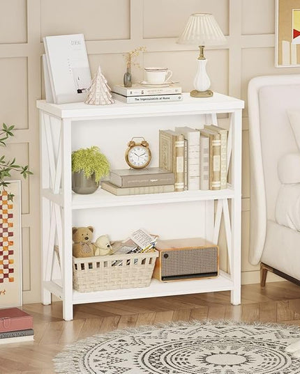 FATORRI Small Bookcase, Bookshelf for Small Space, Short Rustic Bookshelf, Wood and Metal Book Case and Book Shelf (White Oak) - LeafyLoom