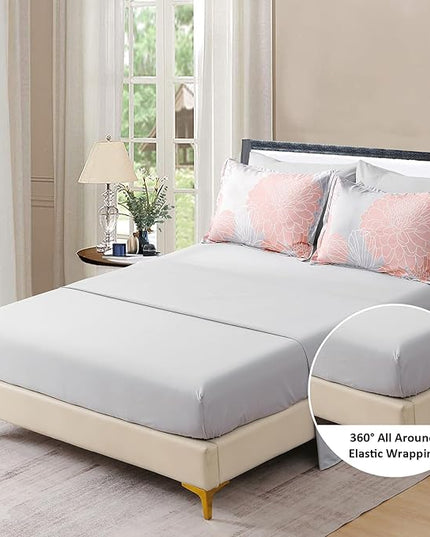 Yiran 7 Pieces Blush Grey Comforter Set Floral Bed in a Bag Soft Microfiber Comforter Bedding Set Queen Size 90"×90"(1 Comforter,2 Pillowcases,2 Pillow Shams,1 Flat Sheet,1 Fitted Sheet) - LeafyLoom