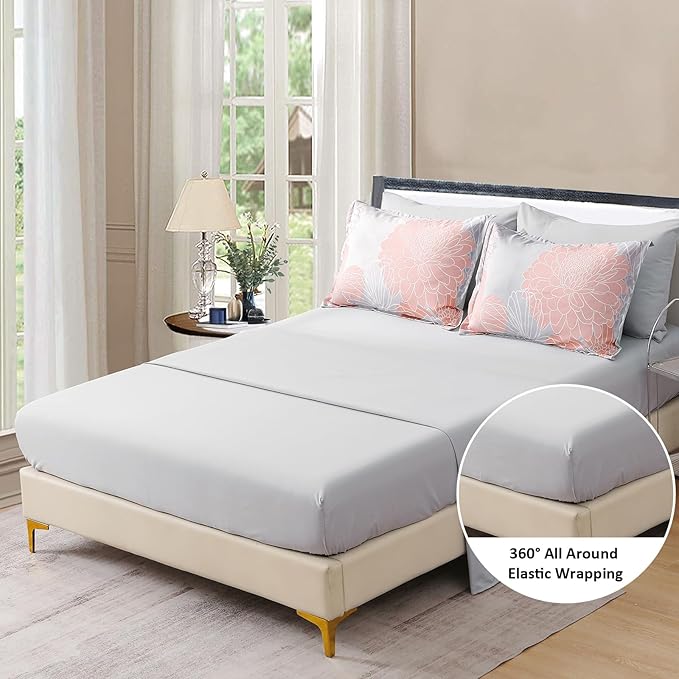 Yiran Blush Grey Floral Bed in a Bag Comforter 7 Pieces Soft Microfiber Comforter Set Bedding Set King Size 103"×90"(1 Comforter,2 Pillowcases,2 Pillow Shams,1 Flat Sheet,1 Fitted Sheet) - LeafyLoom