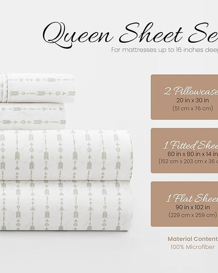 Linen Market 4 Piece Queen Bedding Sheet Set (Light Gray Arrows) - Sleep Better Than Ever with These Ultra-Soft & Cooling Bed Sheets for Your Queen Size Bed - Deep Pocket Fits 16" Mattress - LeafyLoom