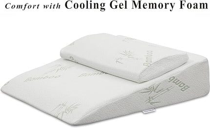 InteVision Foam Bed Wedge Pillow (26" x 25" x 7.5") and Headrest Set, 2" Memory Foam Top - Helps Relief from Acid Reflux, Post Surgery, Snoring - LeafyLoom