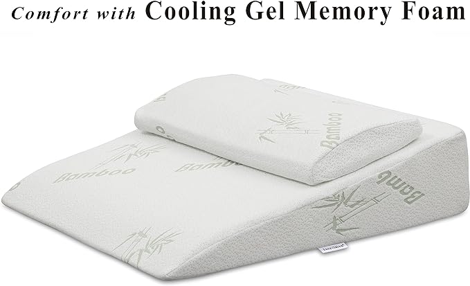 InteVision Foam Bed Wedge Pillow (26" x 25" x 7.5") and Headrest Set, 2" Memory Foam Top - Helps Relief from Acid Reflux, Post Surgery, Snoring - LeafyLoom