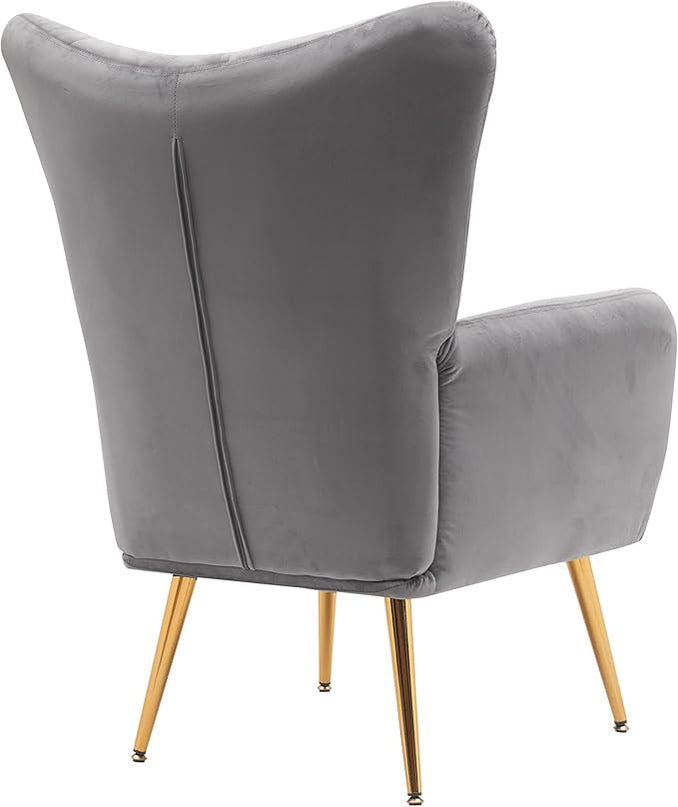 US Pride Furniture Modern Accent Chair with Ergonomic High Wingback, Microfiber Upholstered Armchair with Metal Legs for Living Room, Bedroom, Office or Vanity, Grey - LeafyLoom