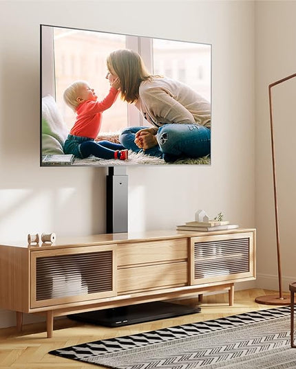FITUEYES Universal Floor TV Stand Swivel Mount Height Adjustable for 27 32 55 65 70 inch Flat and Curved Screen TVs, Tempered Glass Base Black TV Stands with Cable Management Modern - LeafyLoom