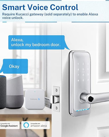 Keypad Smart Door Lock with Handle: Kucacci Keyless Entry Smart Lock for Front Door - Electronic Code for Exterior Door - Retrofit Knob Deadbolt Lock(Silver) KeylessLockforSmartHome