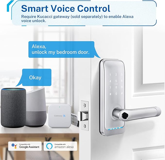 Keypad Smart Door Lock with Handle: Kucacci Keyless Entry Smart Lock for Front Door - Electronic Code for Exterior Door - Retrofit Knob Deadbolt Lock(Silver) KeylessLockforSmartHome