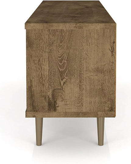 Manhattan Comfort Liberty Mid Century Modern TV Stand for Televisions up to 60 Inches, Bedroom and Living Room Entertainment Center with Storage, Shelves, and Cabinet, 63" Wide, Rustic Brown/3D Brown - LeafyLoom