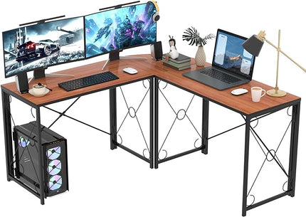 VECELO 59"x59" L Shaped Desk for Computer Gaming Multi-Usage Long 2 Person Table for Home Office Sturdy Writing Workstation, Easy Assembly/Saving Space, Rustic Brown - LeafyLoom
