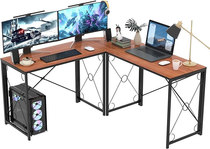 VECELO 59"x59" L Shaped Desk for Computer Gaming Multi-Usage Long 2 Person Table for Home Office Sturdy Writing Workstation, Easy Assembly/Saving Space, Rustic Brown - LeafyLoom