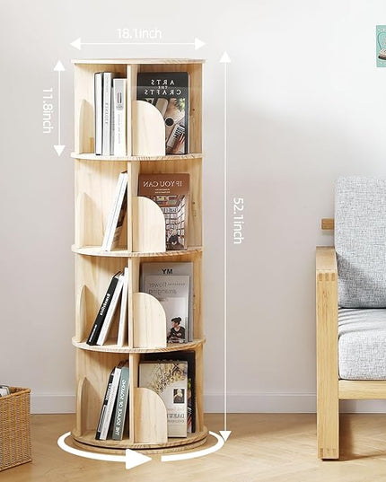 Rotating Bookshelf Tower, 4 Tier 360 Display Spinning Bookshelf, Solid Wood Narrow Book Shelf Organizer for Kid Adult, Corner Floor Standing Bookcase for Bedroom, Living Room, Study Room, Small Space - LeafyLoom