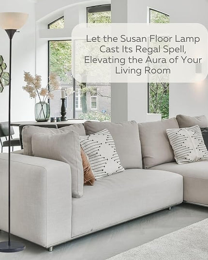 LIGHTACCENTS Stand Up Floor Lamp in Black - Modern Corner Light with White Opal Bowl Shade - Susan Design, Ideal for Living Room or Office, 72" Tall, 150-watt - Chic Living Room Floor Lamp Black - LeafyLoom