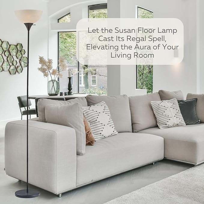 LIGHTACCENTS Stand Up Floor Lamp in Black - Modern Corner Light with White Opal Bowl Shade - Susan Design, Ideal for Living Room or Office, 72" Tall, 150-watt - Chic Living Room Floor Lamp Black - LeafyLoom