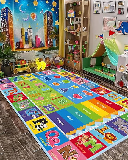 ABC Carpet,Kids Carpet for Playroom, Classroom Floor Play Mat for Kids,Preschool Rugs wtih ABC, Numbers, Animals, Extra Large Thick (110X78.7 Inch)… - LeafyLoom