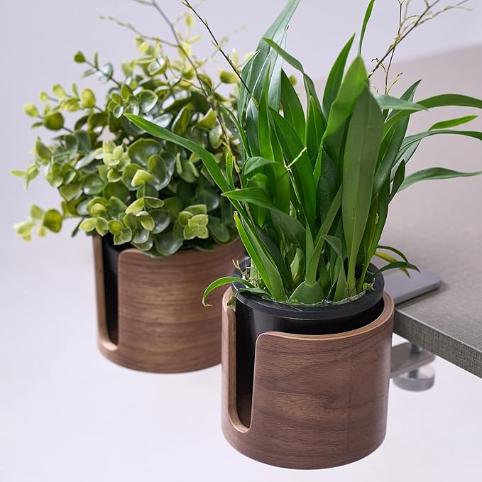 urbanplus Desk Cup Holder, Anti-Spill Walnut Wood Cup Holder for Desk with Aluminium Clamp, Office Desk Accessories, Gaming Desk Accessories, Computer Desk Accessories - LeafyLoom
