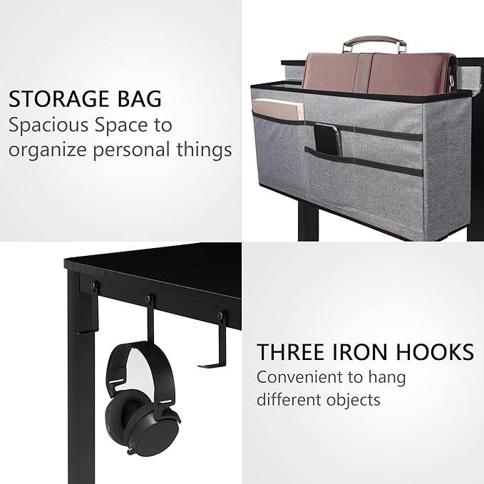 AHB 47" Rolling Computer Desk with 4 Smooth Wheels, Simple Style Mobile Writing Desk Home Office Study Table Movable Workstation with Metal Frame - LeafyLoom