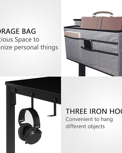 AHB 55" Rolling Computer Desk with 4 Smooth Wheels, Simple Style Mobile Writing Desk Home Office Study Table Movable Workstation with Metal Frame - LeafyLoom