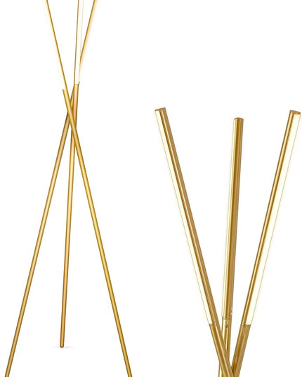 Brightech Stix Floor Lamp, Tall Tree Lamp for Offices, LED Tripod Lamp for Living Rooms, Great Living Room Décor, Dimmable Standing Lamp With 3 Lights for Bedroom Reading - Gold/Brass - LeafyLoom