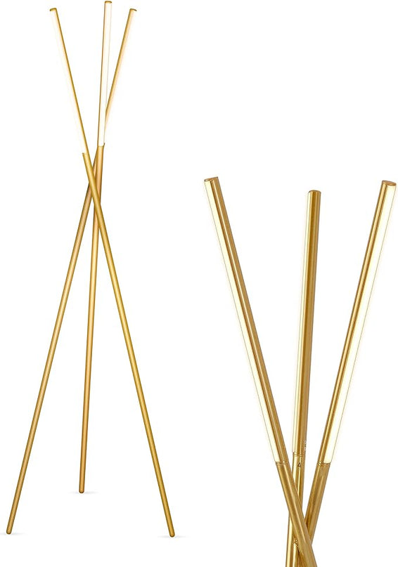 Brightech Stix Floor Lamp, Tall Tree Lamp for Offices, LED Tripod Lamp for Living Rooms, Great Living Room Décor, Dimmable Standing Lamp With 3 Lights for Bedroom Reading - Gold/Brass - LeafyLoom
