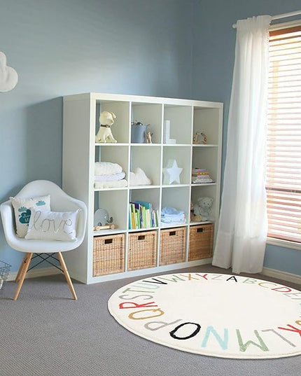 Topotdor Rainbow Round Kids Play Rug Alphabet Nursery Area Rug Extra Large Soft Crawling Play Mat for Children Toddlers Bedroom (71 inch, Multi Color) - LeafyLoom