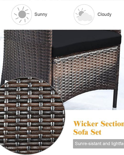 Goplus 4-Piece Rattan Patio Set, Outdoor/Indoor Wicker Conversation Set for Pool, Backyard, Lawn, Wicker Chairs and Sofa with Soft Cushion, Rattan Furniture with Tempered Glass Coffee Table - LeafyLoom