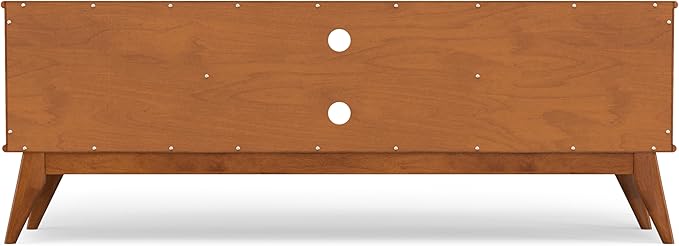 SIMPLIHOME Draper Solid Hardwood Wide Mid Century Modern Media Stand for TVs up to 80 inches for The Living Room and Entertainment Center, 72 inch, Teak Brown - LeafyLoom