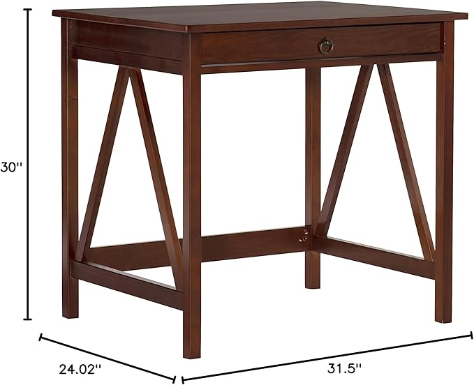 Linon Home Dcor Titian Laptop Desk, Antique Tobacco, 31.5" W x 24.02" D x 30" H - LeafyLoom