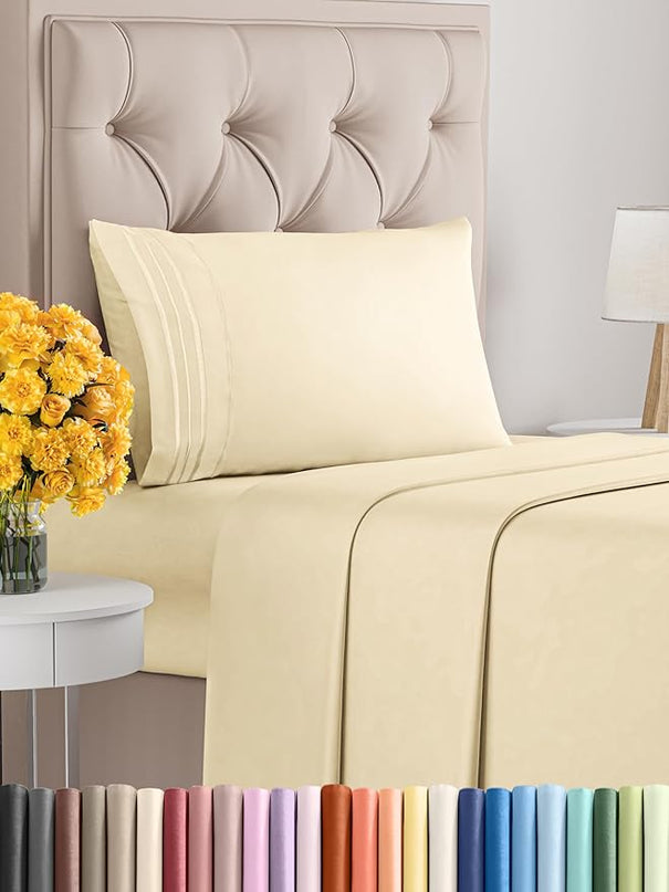 Twin Size 3 Piece Sheet Set - Comfy Breathable & Cooling Sheets - Hotel Luxury Bed Sheets for Women & Men - Deep Pockets, Easy-Fit, Extra Soft & Wrinkle Free Sheets - Off White Oeko-Tex Bed Sheet Set - LeafyLoom