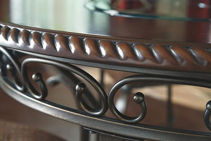 Signature Design by Ashley Glambrey Old World 45" Round Glass Top Dining Table, Brown - LeafyLoom