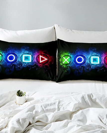 Gaming Comforter Sets for Boys, Gamer Bedding Sets for Boys Queen Size, Black Gaming Gamepad Soft Kids Comforter Sets Boys Bedroon, 1 Comforter and 2 Pillowcases - LeafyLoom