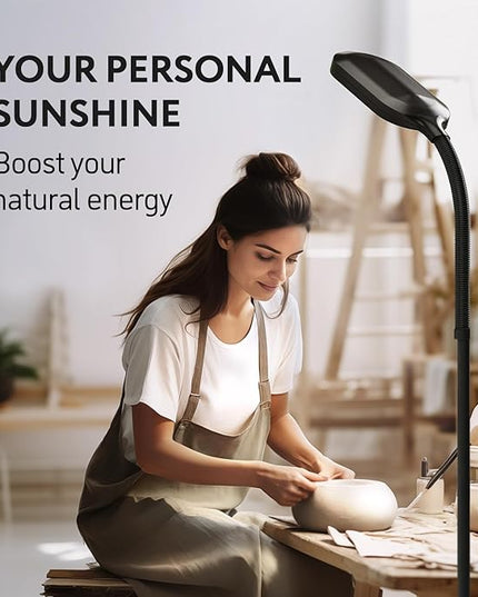 Natural Daylight Floor Lamp - Craft Light Floor Standing for Reading, Crafting, Sewing - 27W Full Spectrum White Bright Sunlight - Adjustable Gooseneck - Task Lamps for Living Room, Bedroom, Office - LeafyLoom