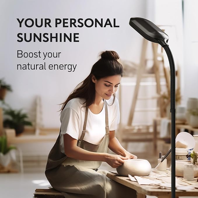 Natural Daylight Floor Lamp - Craft Light Floor Standing for Reading, Crafting, Sewing - 27W Full Spectrum White Bright Sunlight - Adjustable Gooseneck - Task Lamps for Living Room, Bedroom, Office - LeafyLoom