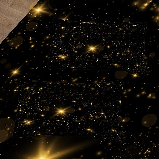 Tailor Shop Glitter Comforter Sets King Size Black and Glod Comforter Sets for Kids Boys Teens Star Glitter Bedding Sets Twinkle Starlight Comforter Sets with 1 Comforter 1 Pillowcases - LeafyLoom