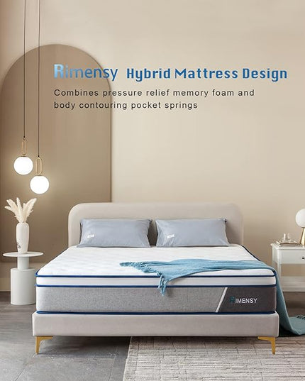 Rimensy King Mattress,14 Inch Hybrid Mattress in a Box,Gel Memory Foam Mattress,Individually Wrapped Pocket Coils Innerspring Mattress for Motion Isolation,Medium Firm,King Size Mattress,76"*80"*14" - LeafyLoom