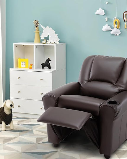 JC HOME CANDY Kids Chair Leather Recliner Sofa Toddler Youth Children Child Ages 3-7, Brown - LeafyLoom