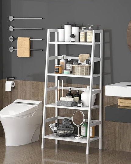 Homykic Bamboo White Bookshelf 4-Tier Ladder Shelf, 49.2” Freestanding Open Bookcase Book Shelf Bathroom Storage Shelf Unit Plant Stand for Small Space, Bedroom, Living Room, Home Office - LeafyLoom